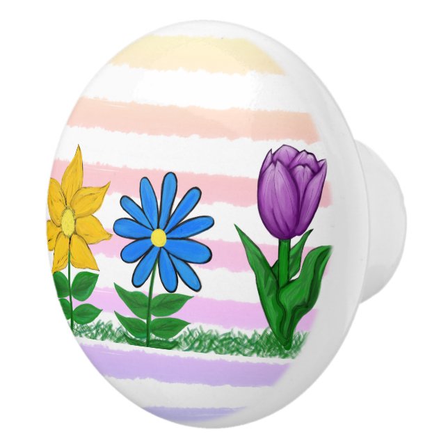 Blommig Gul Blå Lila Akvarell Ränder Knopp (Höger)