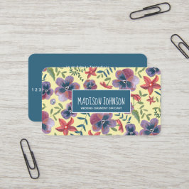 Blommig gul boho akvarell blommor visitkort