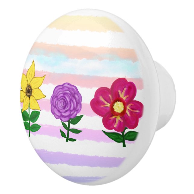 Blommig Gul Rosa Lila Akvarell Ränder Knopp (Höger)
