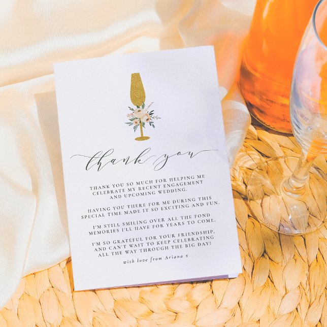 Blommig Guld Champagneglas Tack Kort (Skapare uppladdad)