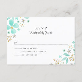 Blommig Guld Mint Blad Bröllop RSVP OSA Kort