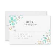 Blommig Guld Mint Blad Bröllop RSVP