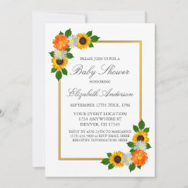 Blommig Guld Ram Baby Shower Inbjudningar