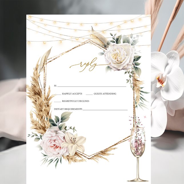 Blommig guld ram champagneglas bröllop RSVP   Inbjudningar (Skapare uppladdad)