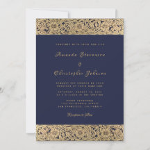 Blommig Guld Ros Marinblå Elegant Vintage Bröllop