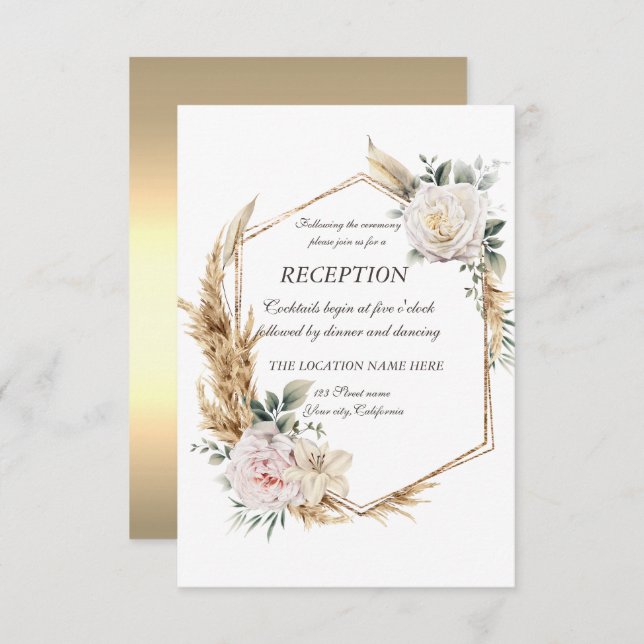 Blommig guldfasad mottagning   inbjudningar (Fram/baksida)