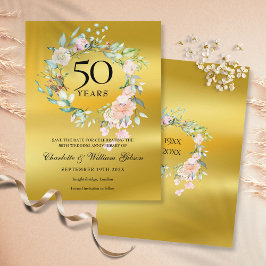 Blommig guldfolie 50-årsjubileum Spara datumet Meddelande Vykort