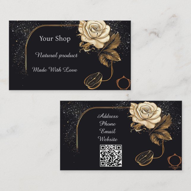 Blommig gyllene ros visitkort (Fram/baksida)