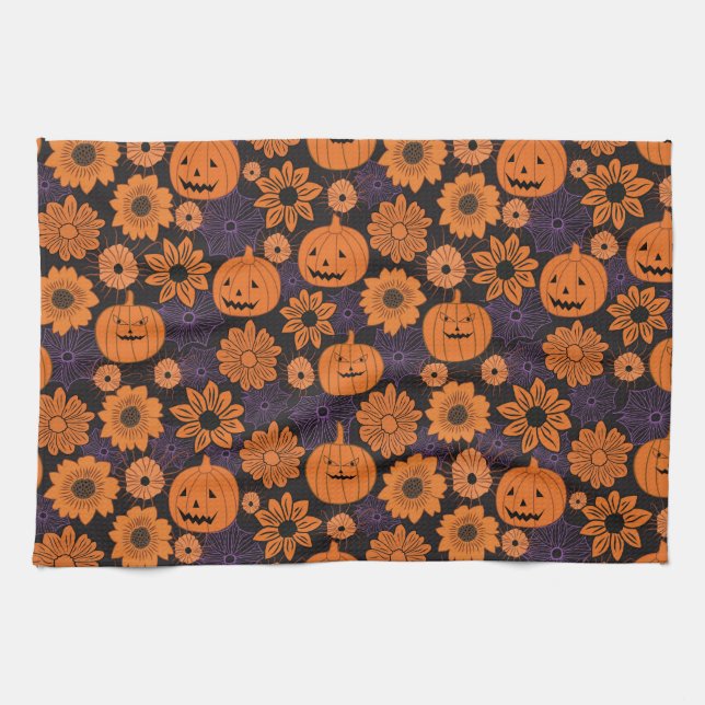 Blommig Halloween Kökshandduk (Horisontell)