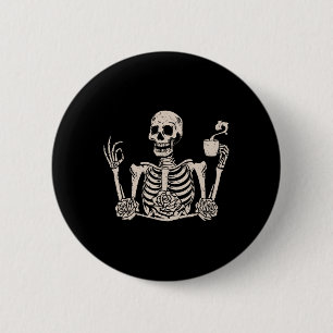 Blommig Halloween Kvinnor Män Rolig Skelett Dricke Knapp
