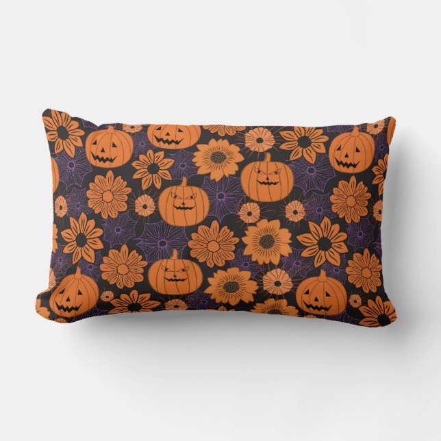 Blommig Halloween Lumbarkudde (Framsida)
