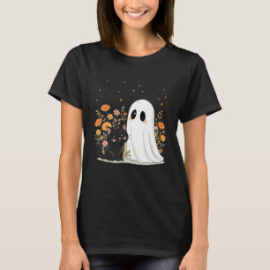 Blommig Halloween-spöke Svart katt Skräckinjagande T Shirt