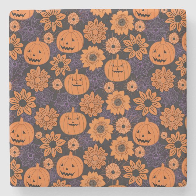 Blommig Halloween Stenunderlägg (Framsidan)