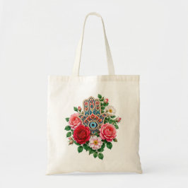 Blommig Hamsa-hand med rosa rosor & onda ögat Tygkasse