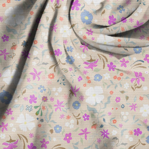 Blommig Handritad Beige Sömlös Mönster Tyg