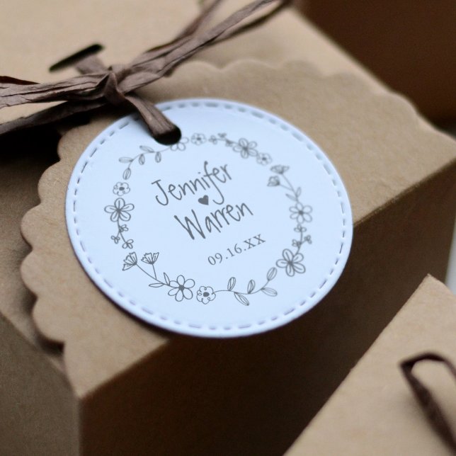 Blommig Handritad Krans Personlig Bröllop Stämpel (Floral Hand Drawn Wreath Personalized Wedding Rubber Stamp)