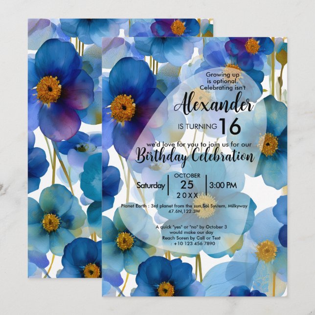 Blommig Harmoni | Färgrik Blomdesign Inbjudningar (Fram/baksida)