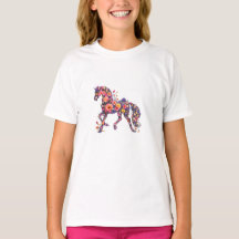 Blommig Häst Blomma Konst T-Shirt