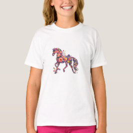 Blommig Häst Blomma Konst T-Shirt