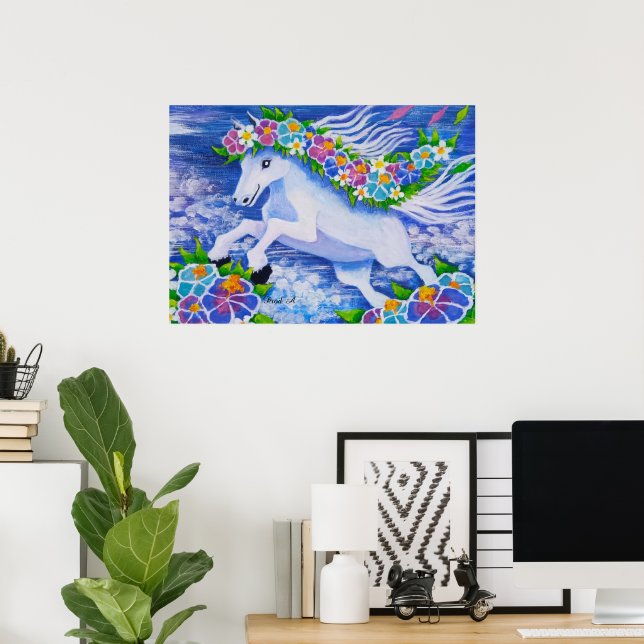 Blommig häst poster (Hemmakontoret)