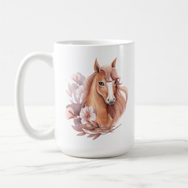 Blommig hästillustration kaffemugg (Vänster)