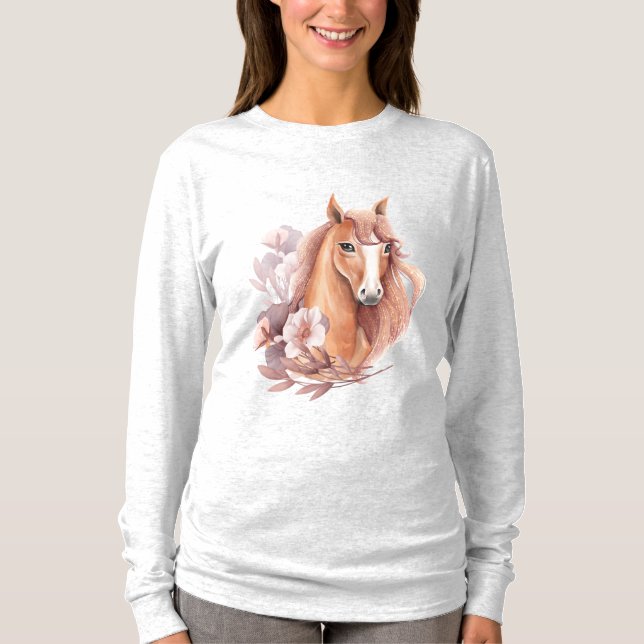 Blommig hästillustration t shirt (Framsida)
