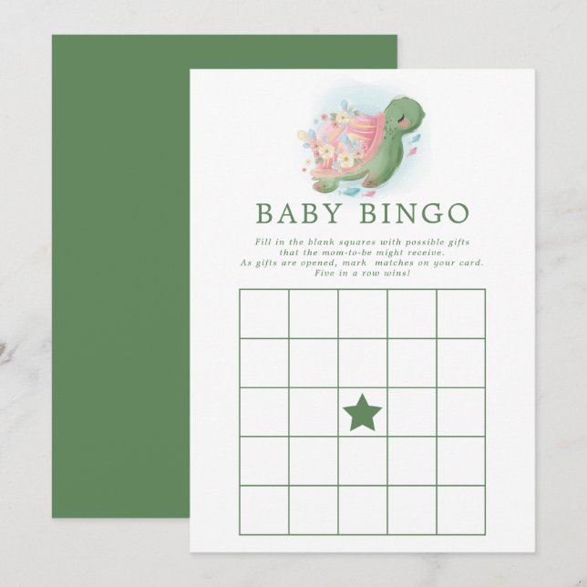 Blommig Havssköldpadda Baby Shower Bingo Spel Inbjudningar (Fram/baksida)