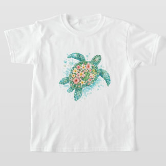 Blommig Havssköldpadda Barn T-Shirt