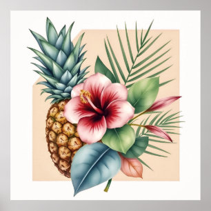 Blommig Hawaii Ananas & Hibiskus Sommar Namn Poster