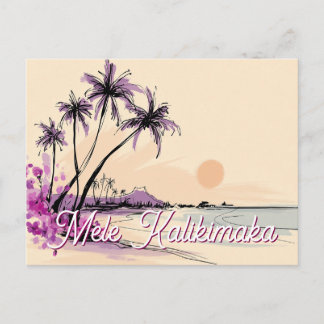 Blommig Hawaii-ritning Mele Kalikimaka Helg Vykort