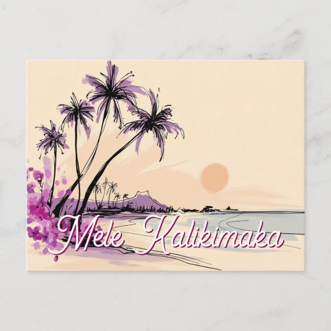 Blommig Hawaii-ritning Mele Kalikimaka Helg Vykort (Framsida)