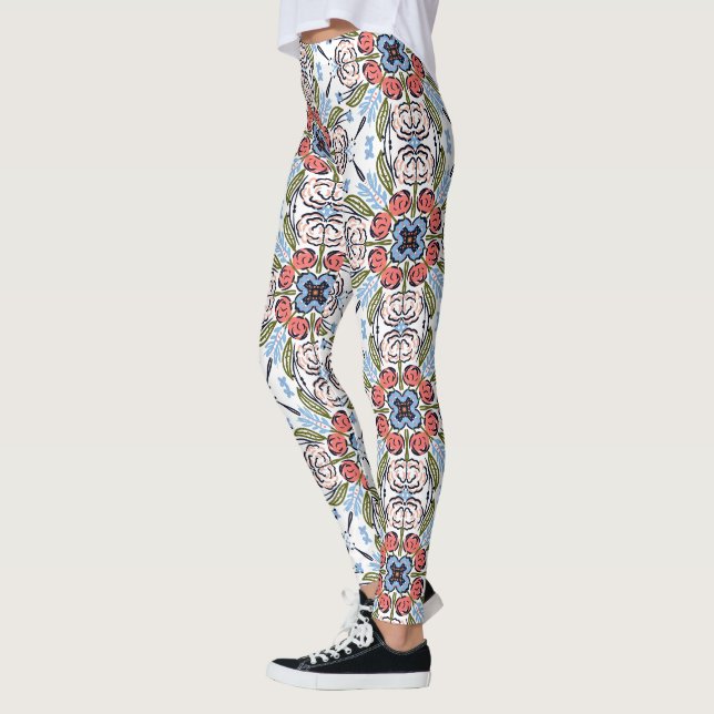 Blommig Henna Mandala Färgglada Leggings (Vänster)