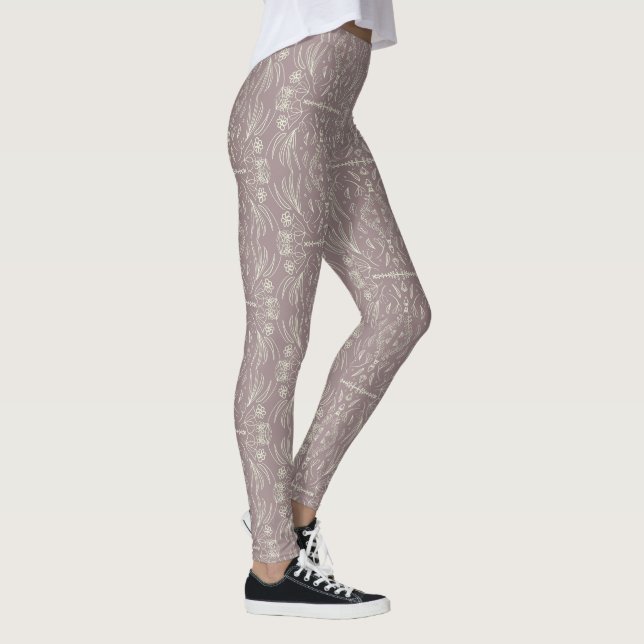Blommig Henna Mandala Rosafärgad Mönster Leggings (Höger)