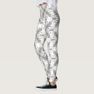 Blommig Henna Mandala Svart Vit Leggings