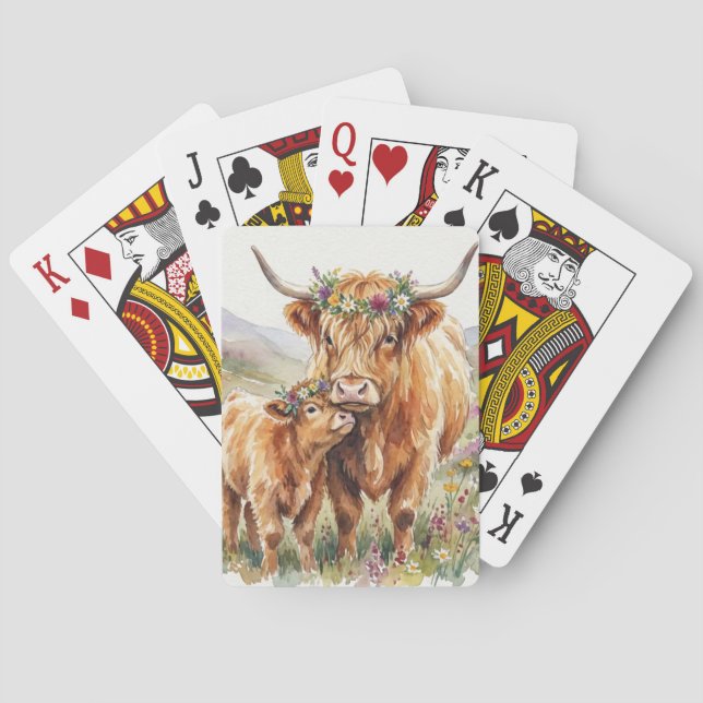 Blommig Highland Ko Mor & Kalv Rustik Bondgård Casinokort (Baksidan)