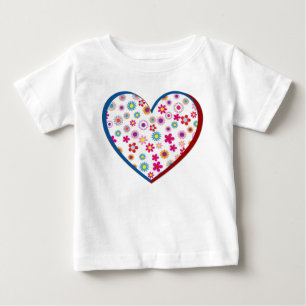 Blommig hjärta klänning för småbarn med rufflor tee shirt
