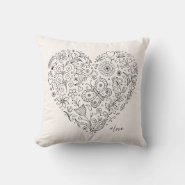 Blommig Hjärtan Doodle Romantisk Botanisk Linje Ko Kudde