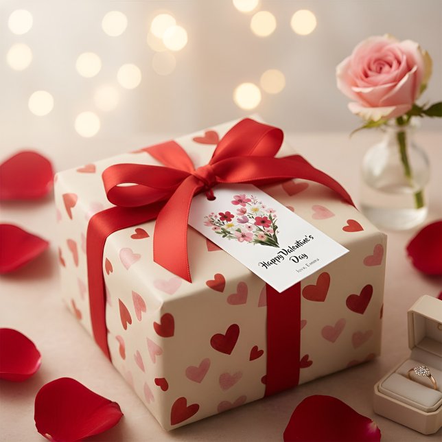 Blommig hjärtformad valentinpresentetikett – Roman Presentetikett (Skapare uppladdad)