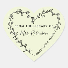 Blommig Hjärtkrans Bibliotek Hjärtformat Klistermärke