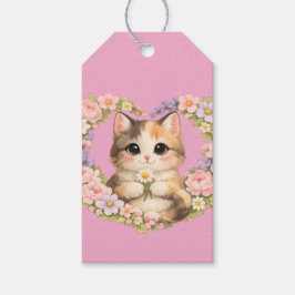 Blommig Hjärtlig Kawaii konst Kattunge Presentetikett