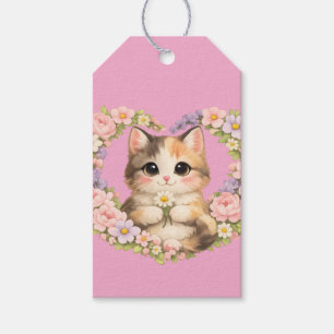Blommig Hjärtlig Kawaii konst Kattunge Presentetikett