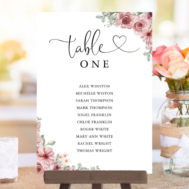 Blommig hjärtskrift Bord nummer sittplatskarta Inbjudningar (Floral Heart Script Table Number Seating Chart)