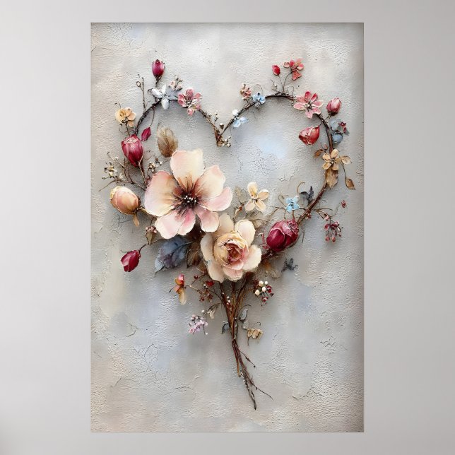 Blommig hjärttryck, Alla hjärtans dag romantisk kä Poster (Framsidan)