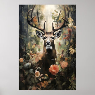 Blommig hjort skogsutskrift, Mörk akademi Poster