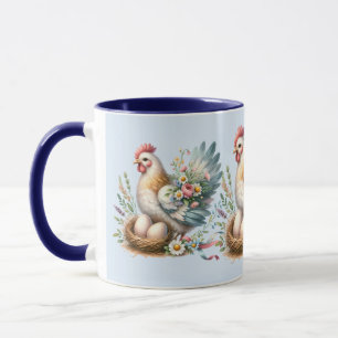 Blommig höna med ägg Vintage farmhouse charm Mugg