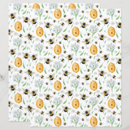Blommig Honungsbin Scrapbookpapper