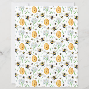 Blommig Honungsbin Scrapbookpapper