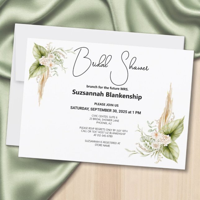 Blommig hörnram Bröllopsdusch Stilig Inbjudningar (Bridal shower template invitation front has a solid white back)