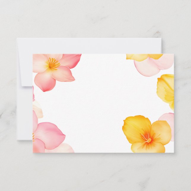 Blommig hörnram rosa och gula blommor PNG Inbjudningar (Framsida)