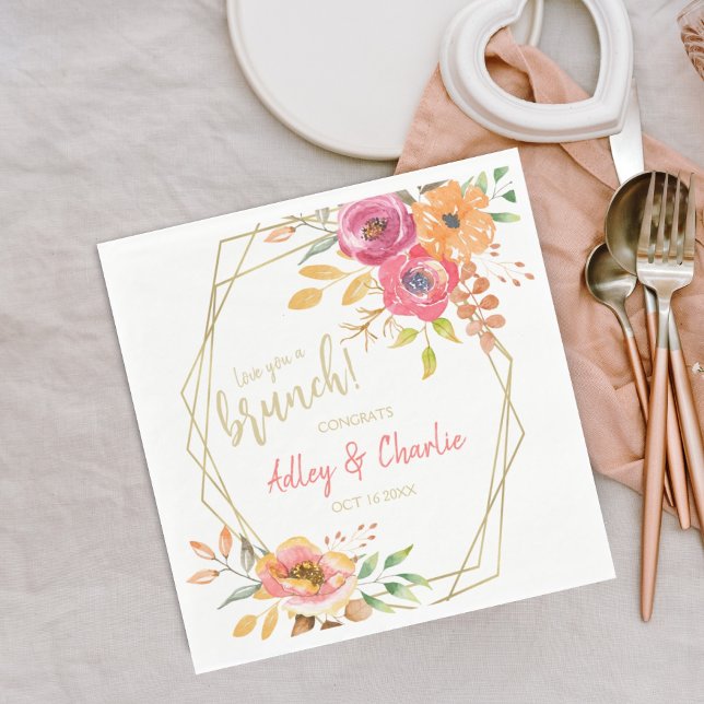 Blommig Höst Aquarell Brunch Bröllop Duschnapkin Pappersservett (Skapare uppladdad)